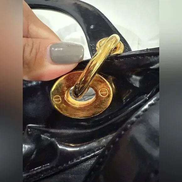 Christian Dior Vintage Medium Lady Dior Black Patent Cannage Bag Gold Hardware - Picture 5 of 14